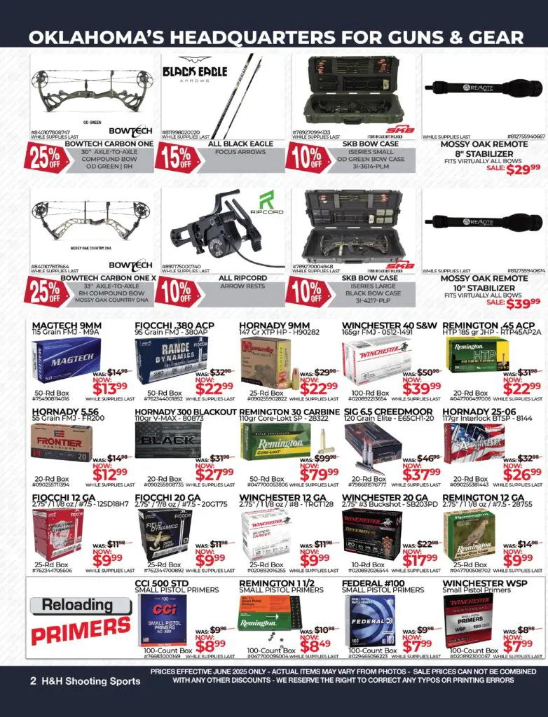 Poster promoting H&H Shooting Sports June 2025 sales event deals in Oklahoma City