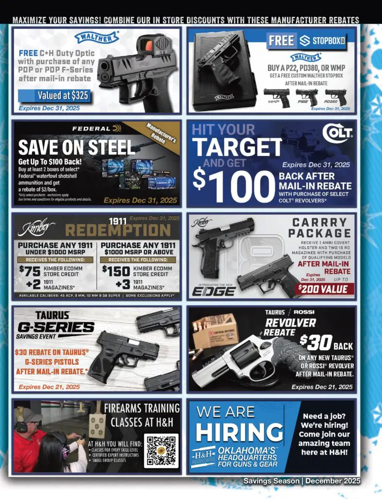 Manufacturer Rebates at H&H Shooting Sports in December 2025