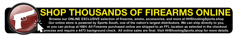 Banner promoting users to shop firearms online at H&H Shooting Sports in Oklahoma City 
