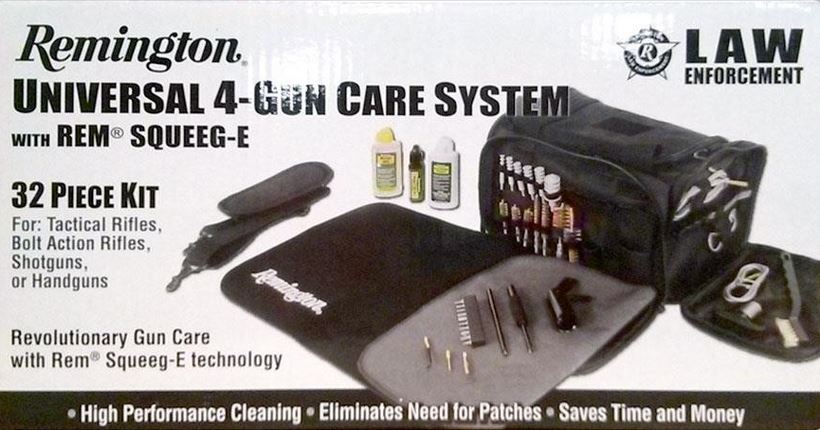 Remington Universal 4-Gun Care System kit with cleaning tools and storage bag