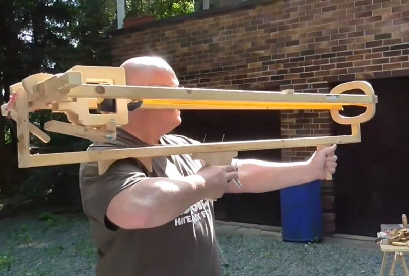 Joerge Sprave prepares to launch his potato from the gun at speeds exceeding 40 meters per second.