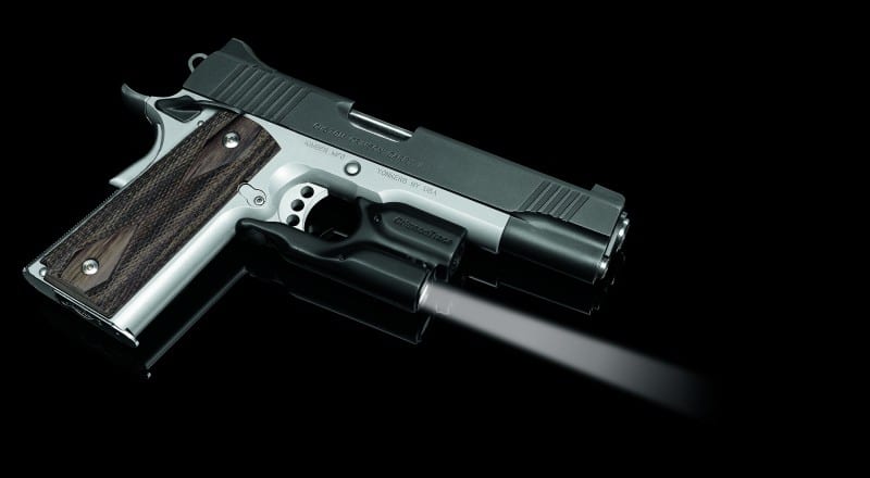 Crimson Trace's Lightguard is a small 100-Lumen white LED light that fits most handguns.