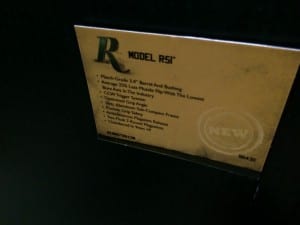 Remington R51 semi-automatic handgun specifications board at H&H Shooting Sports in Oklahoma City
