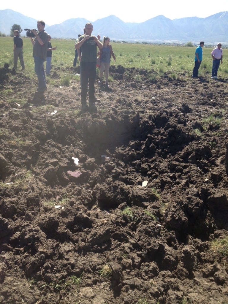 Explosion crater from Liberty Safe torture test at HH Shooting Sports range