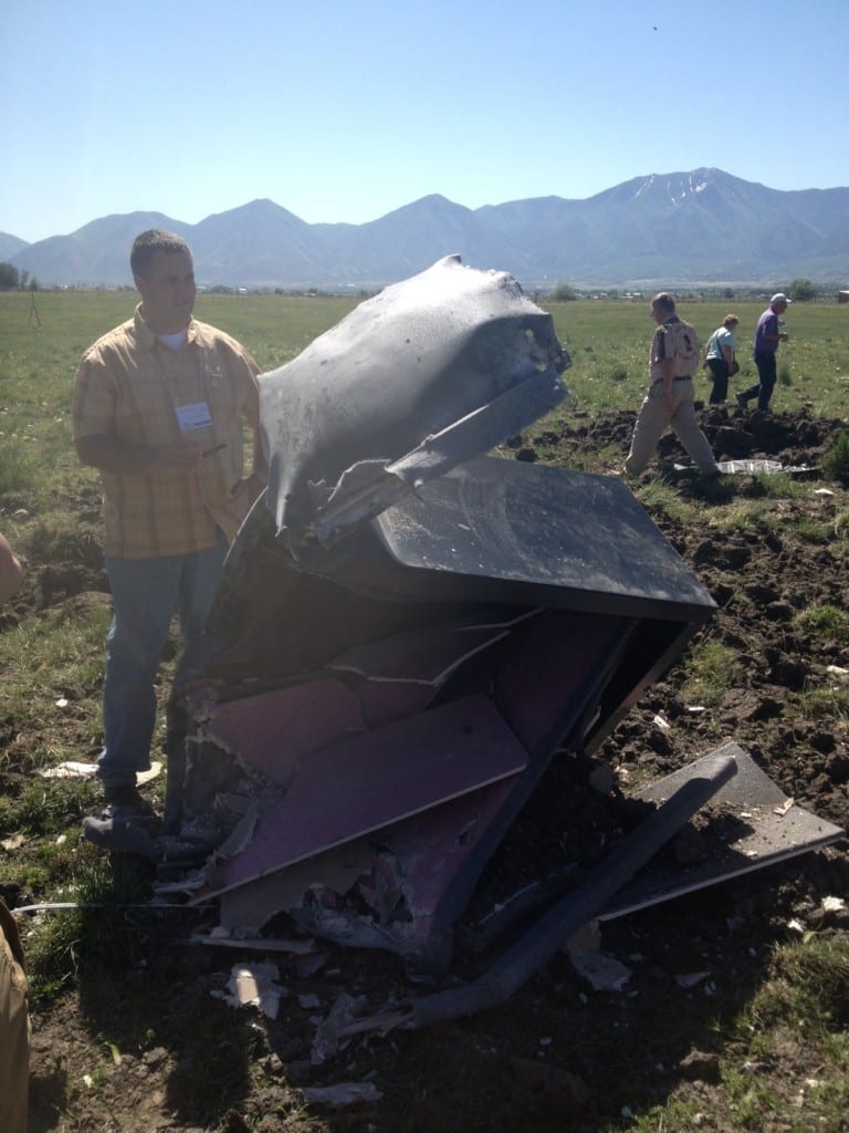 Destroyed Liberty Safe following explosion test at HH Shooting Sports outdoor event