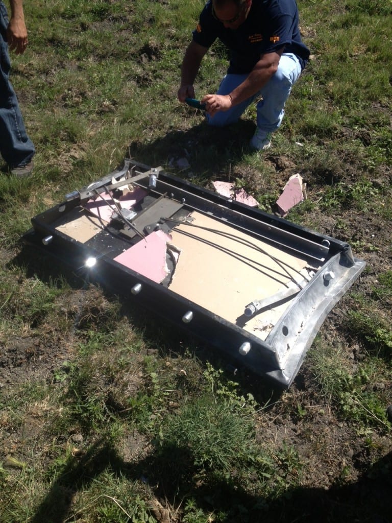 Liberty Safe door blown off, showing locking mechanism at HH Shooting Sports test