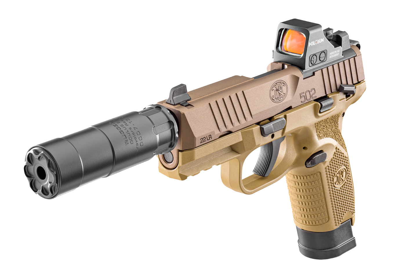 FN 502 Tactical_FDE_angle_left_high_mag15_suppress_Holosun
