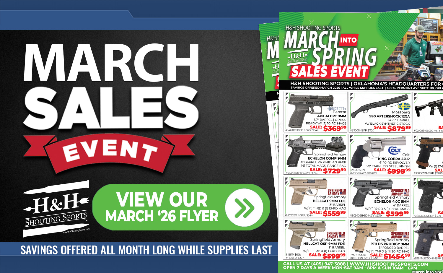 The H&H Shooting Sports "March Into Spring" Sales Event features various seasonal promotions
